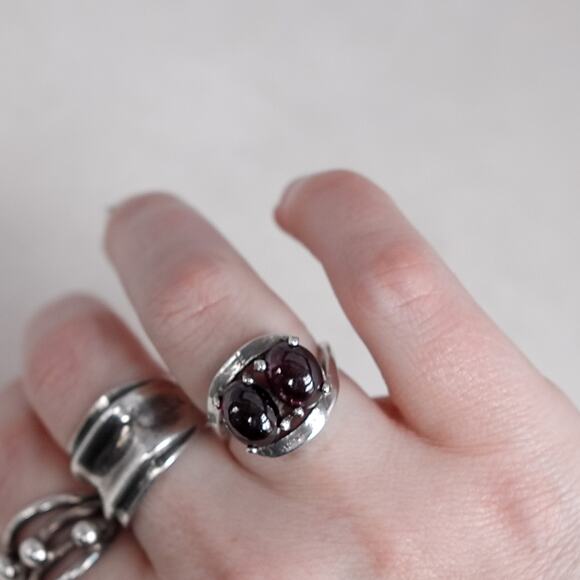 Sterling Silver Double Garnet Bypass Ring Size 5.5 Double Cabochon 5.4g - Picture 7 of 7